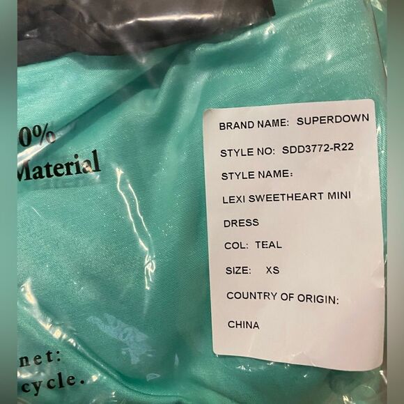 NWT Superdown Lexi Sweetheart Mini Dress Teal bow ribbon party Revolve XS - Picture 9 of 9